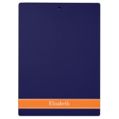 ネイビ無地のーブルーPumpkinリボン名モノグラム クリップボード (裏面)