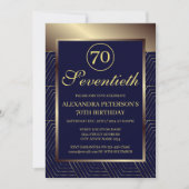 ネイビ王室のーブルーと金ゴールドパターン（の模様が）ある縁ど誕生日 招待状 (正面)