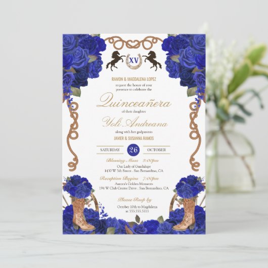 ネイビ王室のーブルーバラウエスタンチャロキンセニェラ 招待状 (スタンド正面)