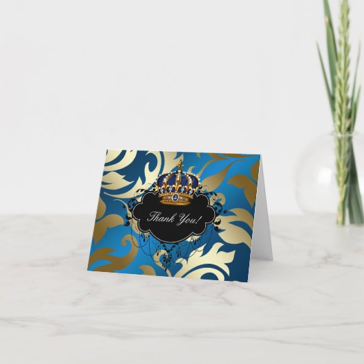 ネイビ王室のーブルー金ゴールドジュエルクラウンサンキューカード サンキューカード (正面)