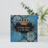 ネイビ王室のーブルー金ゴールドプリンス男の赤ちゃんシャワー 招待状 (スタンド正面)