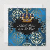 ネイビ王室のーブルー金ゴールドプリンス男の赤ちゃんシャワー 招待状 (正面)