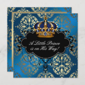ネイビ王室のーブルー金ゴールドプリンス男の赤ちゃんシャワー 招待状 (正面/裏面)