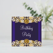 ネイビ王室のーブルー金ゴールド女性バースデーパーティー 招待状 (スタンド正面)