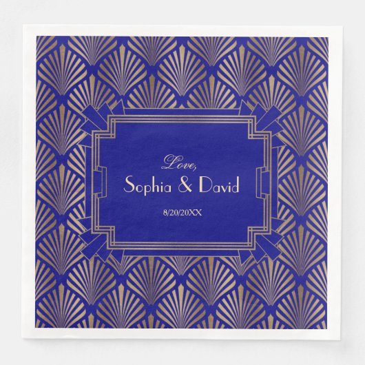 ネイビ王室のーブルー金ゴールド素晴らしギャツビー結婚アールデコ (正面)