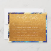 ネイビ王室のーブルー金ゴールド親切に結婚返信 出欠カード (裏面)