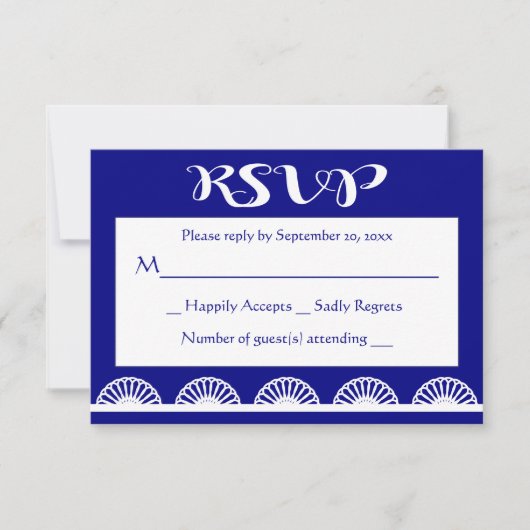 ネイビ王室のーブルーRSVPヴィンテージレース – 結婚s 出欠カード (正面)