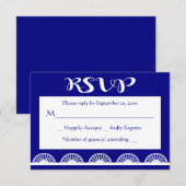 ネイビ王室のーブルーRSVPヴィンテージレース – 結婚s 出欠カード (正面/裏面)