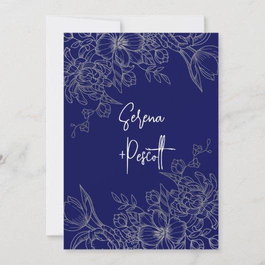 ネイビ王室のーミニマル結婚式招待状 招待状 (裏面)