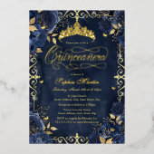 ネイビ王室のー金ゴールドバタフライバラキンセアニェラ 箔招待状 (正面)