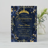 ネイビ王室のー金ゴールドバタフライバラキンセアニェラ 箔招待状 (立ち正面)