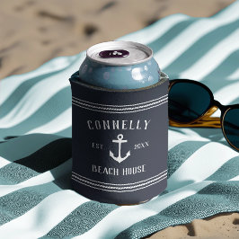 ネイビ素朴いかりパーソナライズされたビーチハウス 缶クーラー