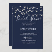 ネイビ素朴ブライダルシャワー白色紐灯 招待状 (正面/裏面)