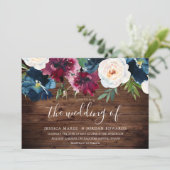 ネイビ素朴ブルゴーニュ赤ブルゴーニュフローラ結婚ズ 招待状 (スタンド正面)