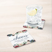 ネイビ素朴マルサラフローラ結婚の紙コースター スクエアペーパーコースター (インサイチュ)