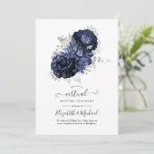 ネイビ素朴ーとシルバーのフローラバ結婚ラティブ 招待状 (スタンド正面)