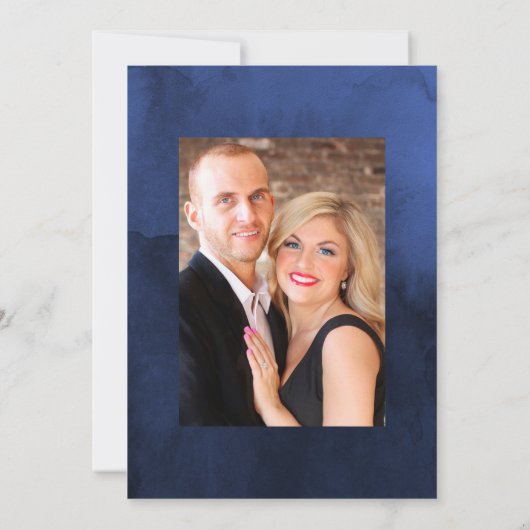 ネイビ素朴ーとフェイクグリッターシルバーのフローラ結婚ズ 招待状 (裏面)