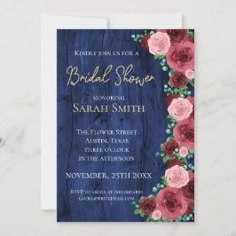 ネイビ素朴ーとブルゴーニュの水カラーブライダルシャワー 招待状