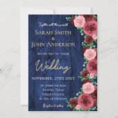 ネイビ素朴ーとブルゴーニュの水カラー秋の結婚式 招待状 (正面)