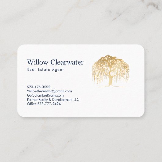 ネイビ素朴ーと金ゴールドウィローのツリーロゴ 名刺 (裏面)