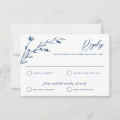 ネイビ素朴ーエレガントブルーワイルドフラワー結婚ズ 出欠カード (正面)