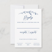 ネイビ素朴ーエレガントブルーワイルドフラワー結婚ズ 出欠カード (正面)