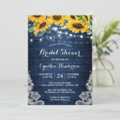 ネイビ素朴ーストリングライトサンフラワーズブライダルシャワー 招待状 (スタンド正面)