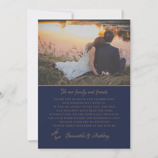 ネイビ素朴ーストリングラ結婚イツありがとう サンキューカード (裏面)