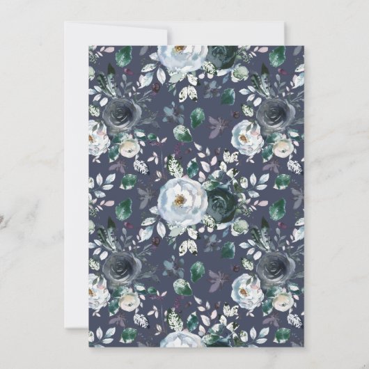 ネイビ素朴ーダスティブルーウォーター結婚カラー 招待状 (裏面)