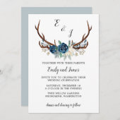 ネイビ素朴ーバラとの冬の結婚式招待状 招待状 (正面/裏面)