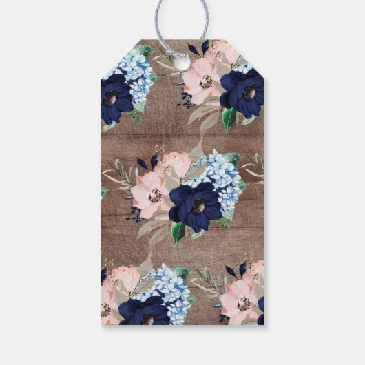 ネイビ素朴ーフローラベビーシャワーお気に入りギフトラベル ギフトタグ (裏面)