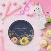 ネイビ素朴ーフローラ結婚ズ ペーパープレート (パーティー)