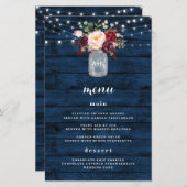 ネイビ素朴ーブルブルゴーニュ赤面のメ結婚ニュー・カード (正面/裏面)