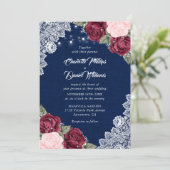 ネイビ素朴ーブルブルゴーニュ赤面バーラップ結婚ズ 招待状 (スタンド正面)