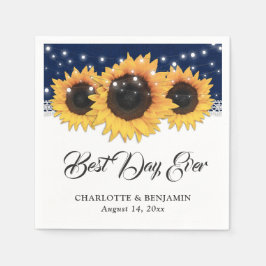 ネイビ素朴ーブルブルラップレースサンフラワー結婚ズ スタンダードカクテルナプキン