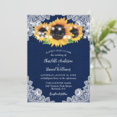 ネイビ素朴ーブルブルラップレースサンフラワー結婚ズ 招待状 (スタンド正面)
