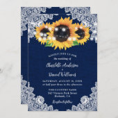 ネイビ素朴ーブルブルラップレースサンフラワー結婚ズ 招待状 (正面/裏面)