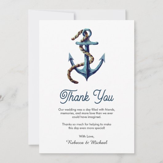 ネイビ素朴ーブルーいかりロ航海のープ結婚ズ サンキューカード (正面)