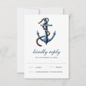 ネイビ素朴ーブルーいかりロ航海のープ結婚ズ 出欠カード (正面)
