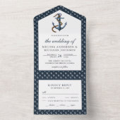 ネイビ素朴ーブルーいかり航海の結婚ズ オールインワン招待状 (内側)