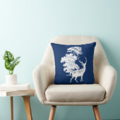 ネイビ素朴ーブルーの白い鹿のシルエット クッション (椅子)