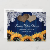 ネイビ素朴ーブルーひまわり結婚式の日付を保存 案内ポストカード (正面/裏面)