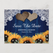 ネイビ素朴ーブルーひまわり結婚式の日付を保存 案内ポストカード (正面)