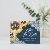 ネイビ素朴ーブルーひまわり結婚式の日付を保存 案内ポストカード (スタンド正面)