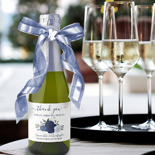 ネイビ素朴ーブルーバラズ結婚サンキューミニ スパークリングワインラベル