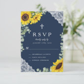 ネイビ素朴ーブルーフローラひま結婚わり 出欠カード (スタンド正面)