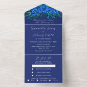 ネイビ素朴ーブルーフローラウォーター結婚カラー オールインワン招待状 (内側)