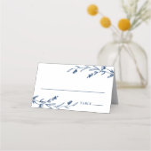 ネイビ素朴ーブルーフローラワイルドフラワー結婚ズ プレイスカード (正面)