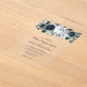 ネイビ素朴ーブルーフローラ結婚ズ アクリル招待状 (レイダウン)