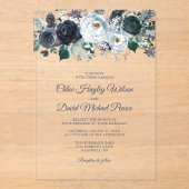 ネイビ素朴ーブルーフローラ結婚ズ アクリル招待状 (正面)